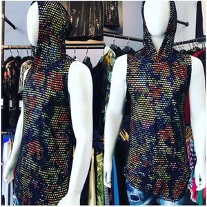 Mission Clothing Black Fishnet Floral Sleeveless Hoodie S-1057